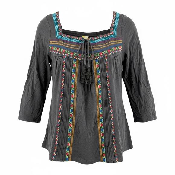 Altar'd State Tops - Altar'd State Blue Boho Baby Doll T-Shirt Top XS Embroidered Cotton Cottage